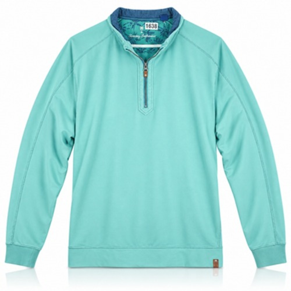 Tommy Bahama Quarter Zip Pullover Mens XL Green Cotton Stretch Mock Neck